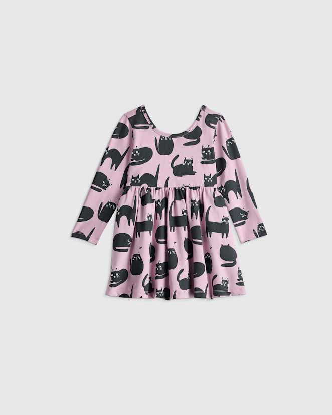 Purr-ple Cat Nap Organic Cotton Long Sleeve Skater Dress