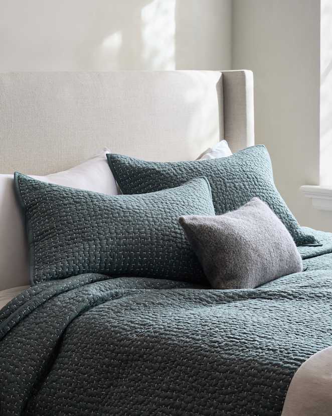 Ocean Organic Cotton Hand Stitched Quilted Sham Set