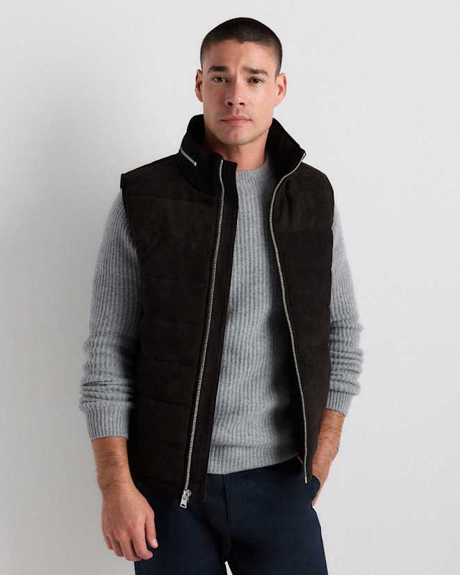 Charcoal Black 100% Suede Puffer Vest