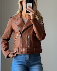 100- Leather Motorcycle Jacket Cognac Faith Passantino 4x5 Thumbnai