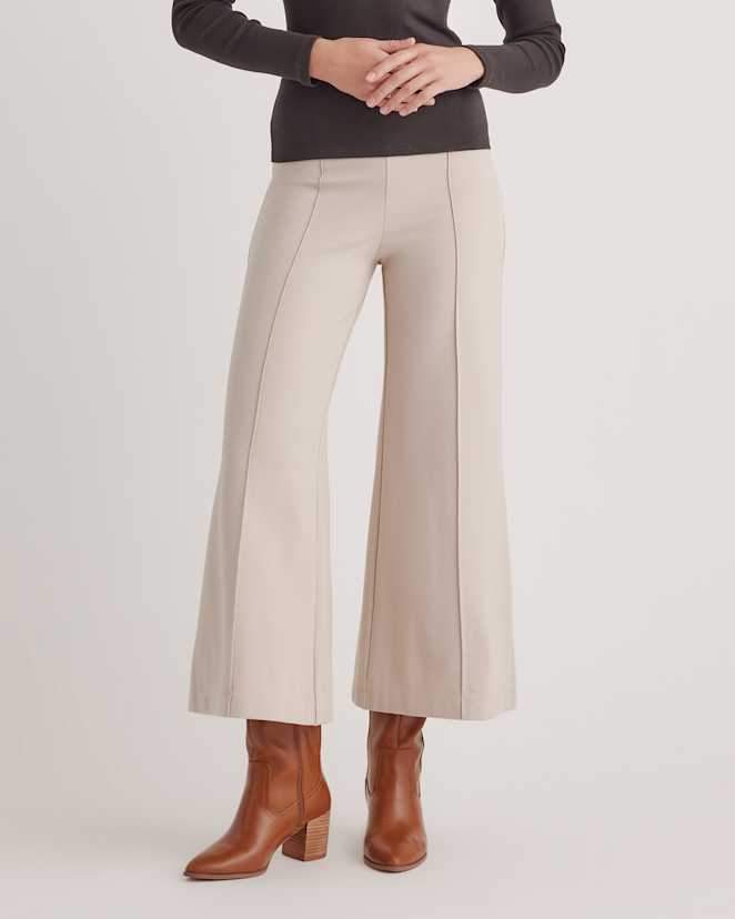 Ecru Ultra-Stretch Ponte Super Wide Leg Ankle Pants
