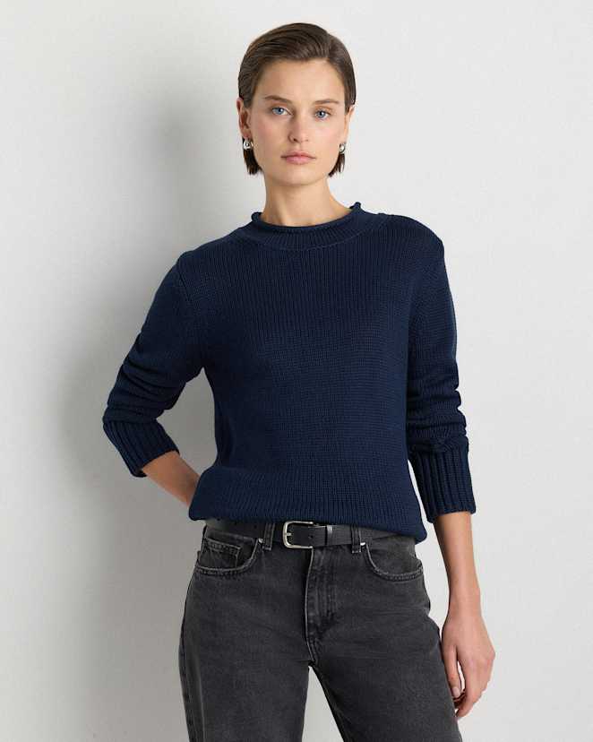 Navy 100% Organic Cotton Roll Neck Sweater