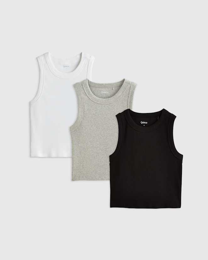 Soft White Organic Cotton Micro-Rib Cropped Cutaway Tank 3 Pack Bundle