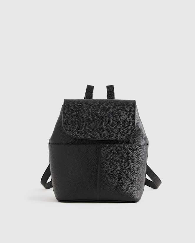 Black Italian Leather Small Backpack