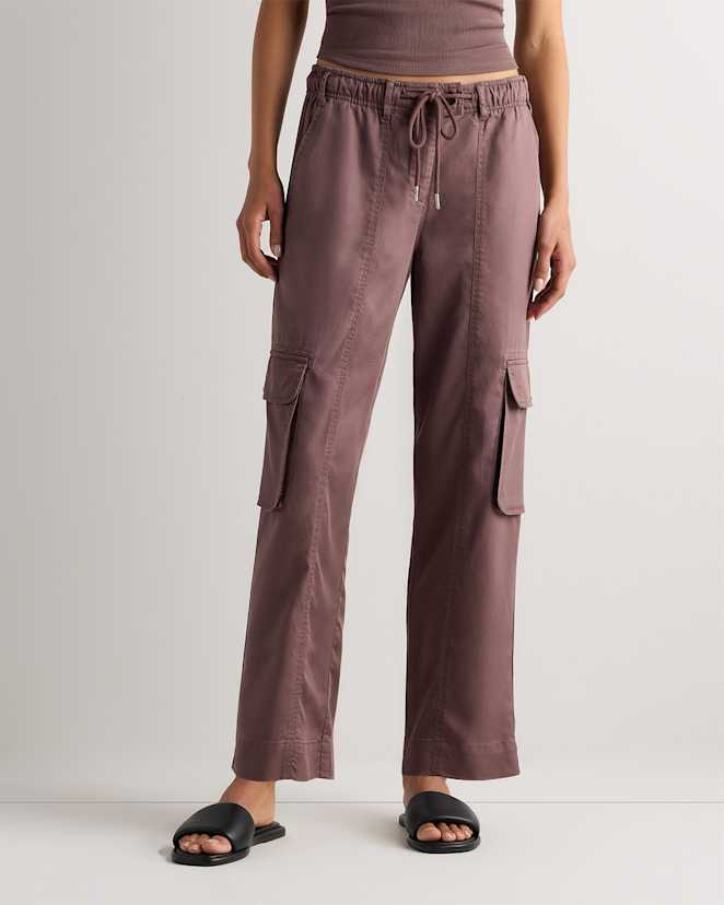 Taupe Brown Vintage Wash Tencel Drawstring Cargo Pants