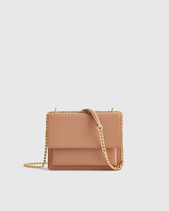 Cappuccino Italian Leather Flap Convertible Shoulder Bag