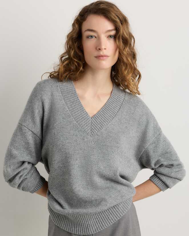 Heather Grey Mongolian Cashmere Oversized V-Neck Sweater