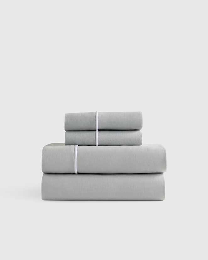 Mist/White European Linen Piped Sheet Set