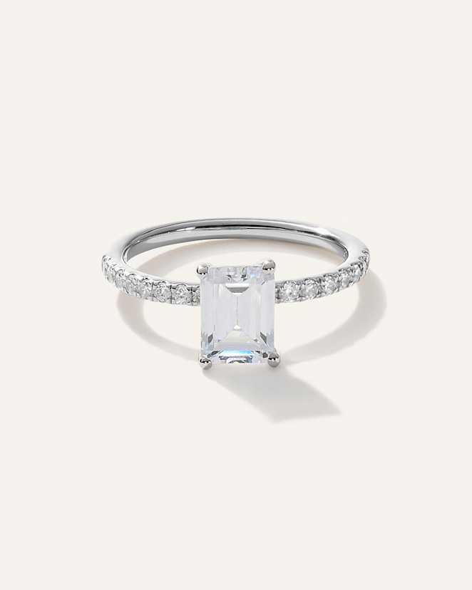 Platinum Lab Grown Diamond Emerald Petite Pave Engagement Ring - 2ct