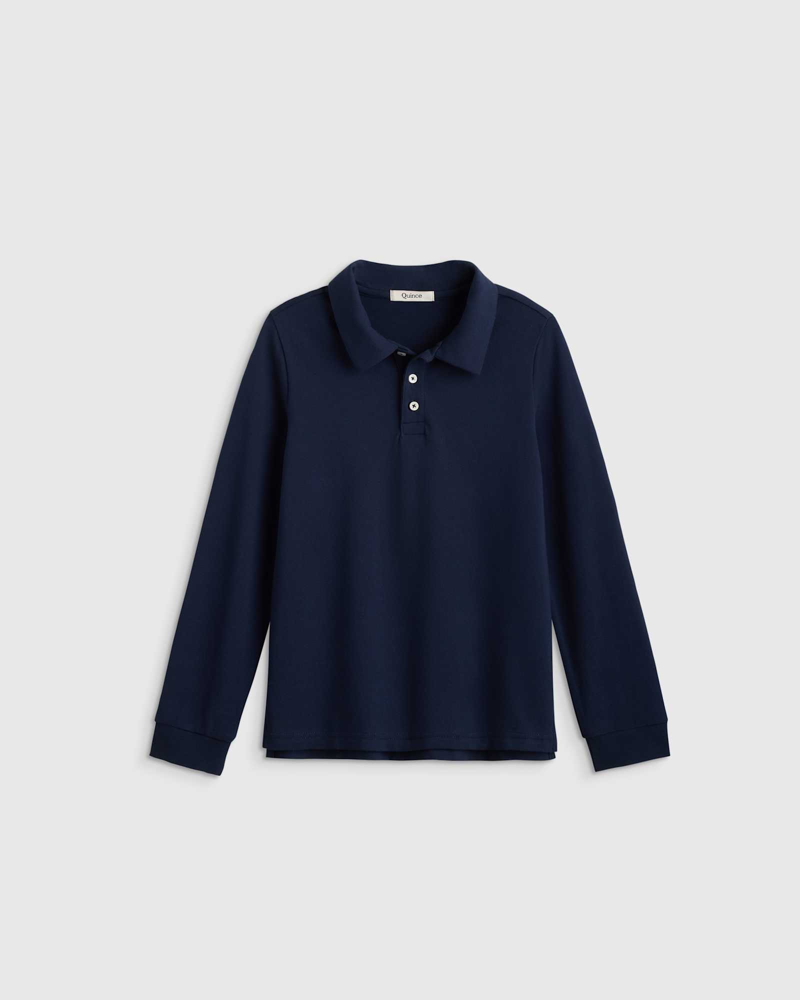 navy Organic Cotton Long Sleeve Pique Polo