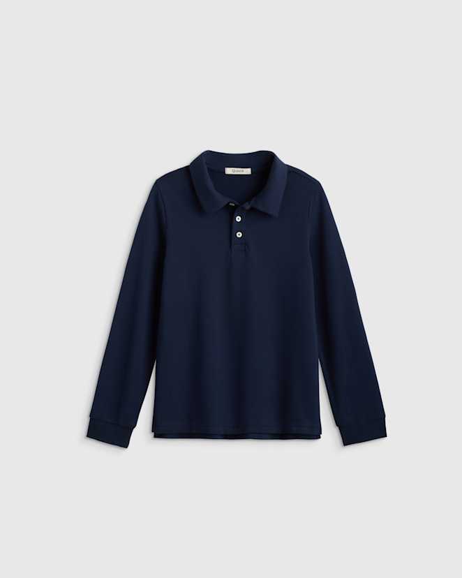 Navy Organic Cotton Long Sleeve Pique Polo