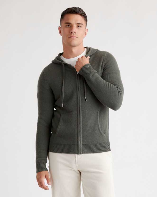 Moss Mongolian Spring Cashmere Full-Zip Hoodie