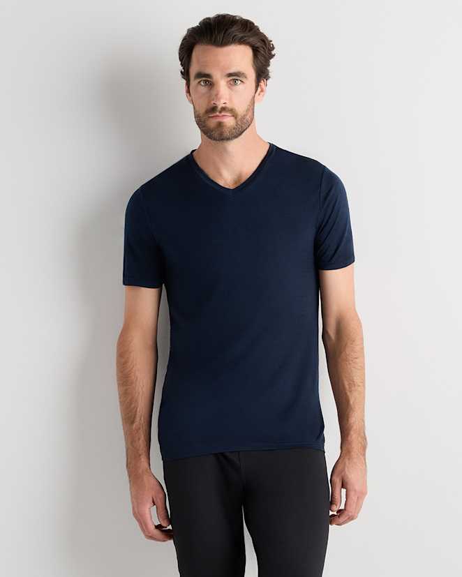 Navy 100% Merino Wool All-Season V-Neck Base Layer Tee