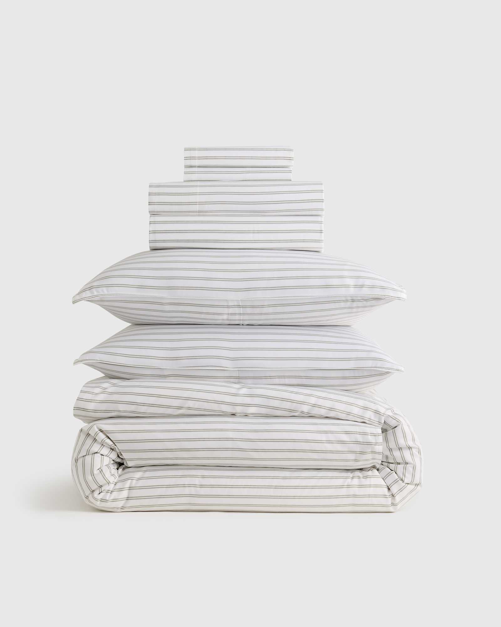 Double Stripe Sage Bamboo Deluxe Bedding Bundle