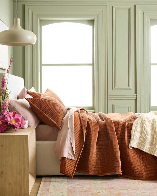 Terracotta Cotton Velvet Channel Quilt