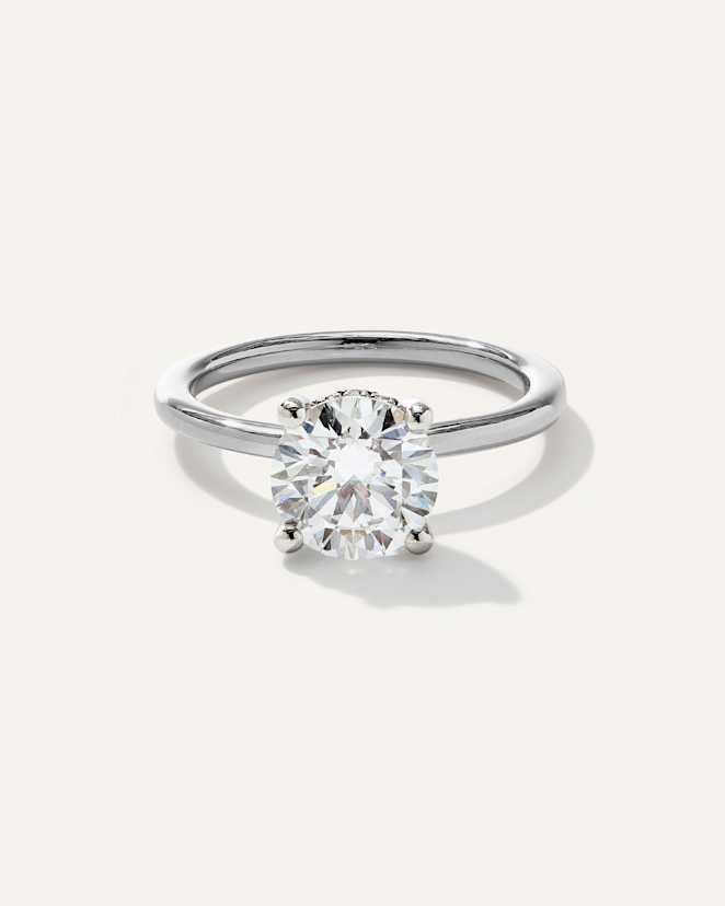 White Gold Lab Grown Diamond Round Petite Hidden Halo Engagement Ring - 2ct