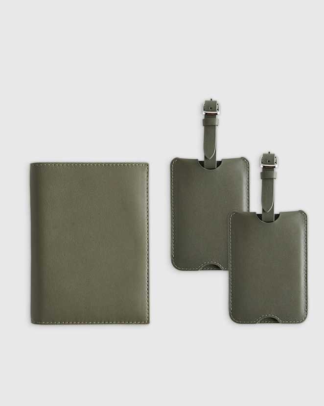 Olive Nappa Leather RFID Blocking Passport Holder & Luggage Tags Set
