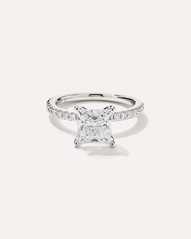 Platinum Lab Grown Diamond Princess Petite Pave Engagement Ring