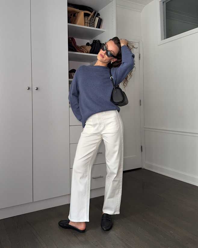 Heather Storm Blue Mongolian Cashmere Oversized Crewneck Sweater