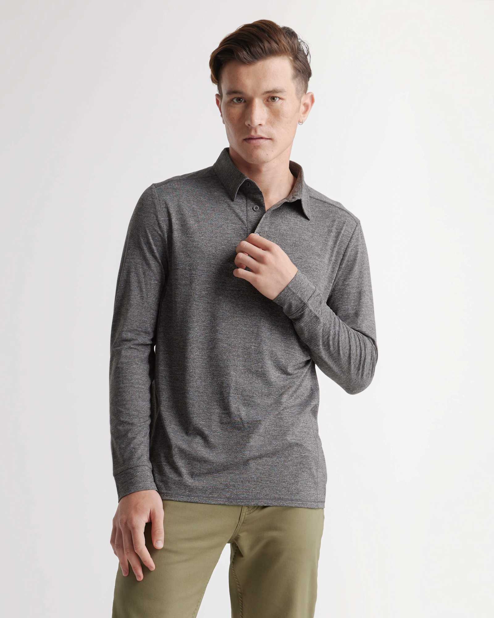 charcoal Flowknit Breeze Performance Long Sleeve Polo