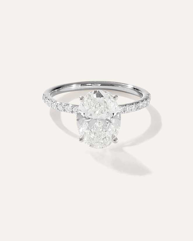 Platinum Lab Grown Diamond Oval Petite Pave Engagement Ring