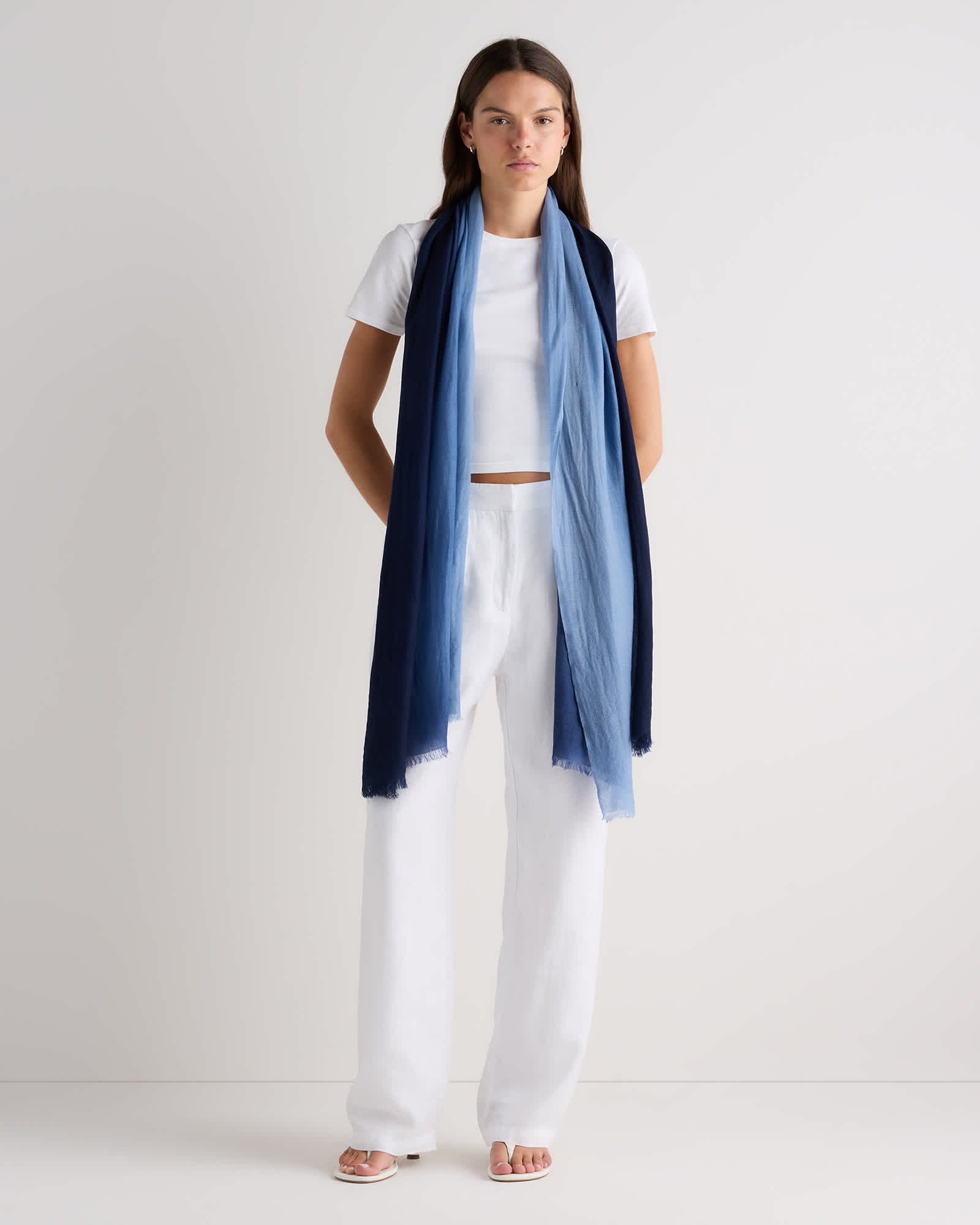 Pale Blue/Navy Featherweight Merino Wool Dip-Dye Scarf