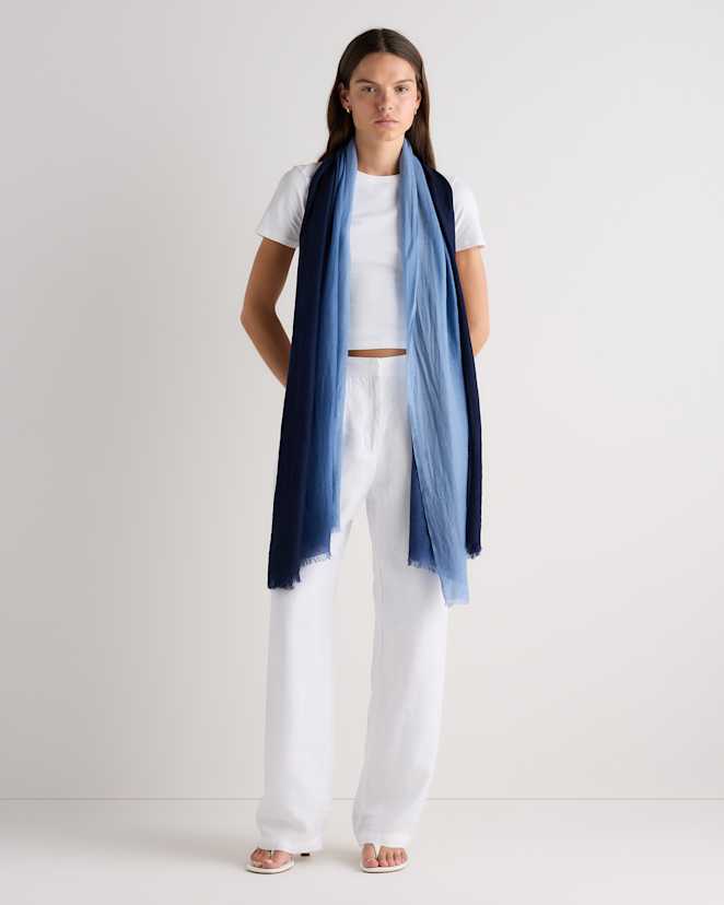 Pale Blue/Navy Featherweight Merino Wool Dip-Dye Scarf