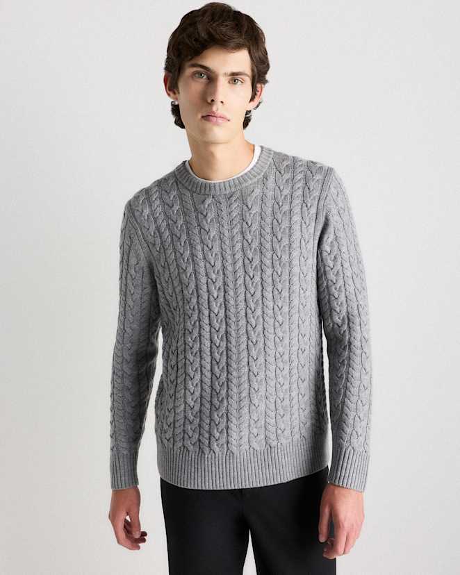 Heather Grey Pull à col rond en laine mérinos australienne