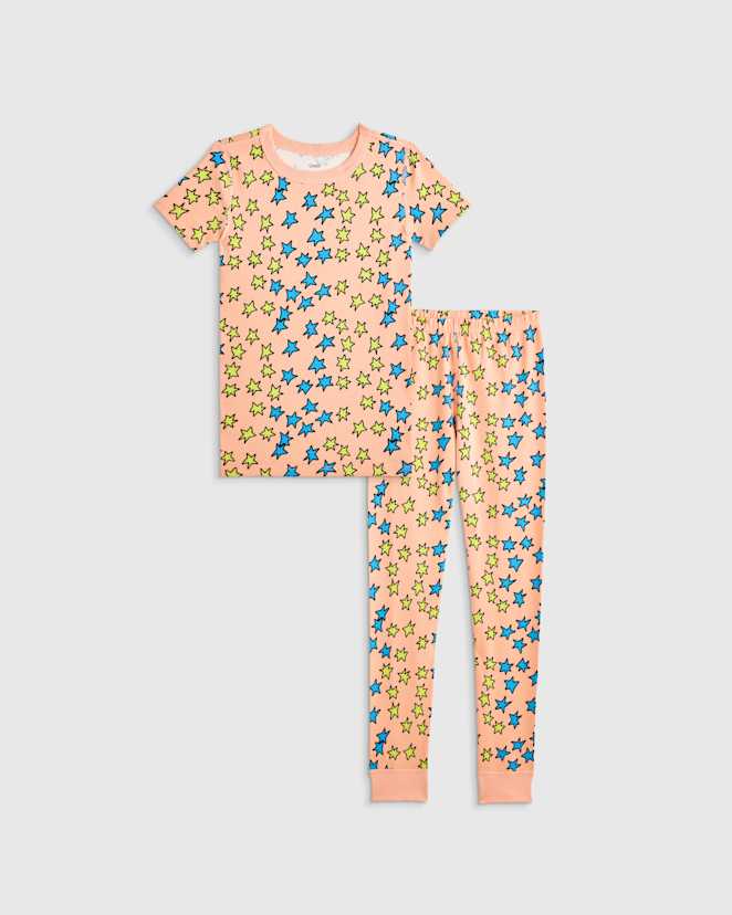 Multi Stars 100% Organic Cotton Short Sleeve and Pant Pajama Set