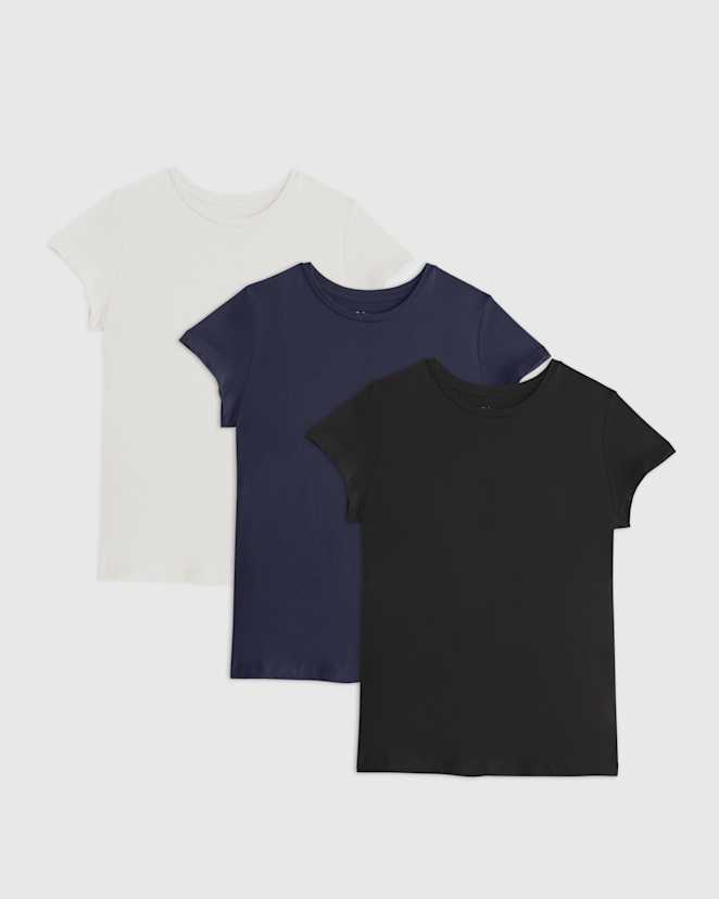 White Cotton Modal Crew Neck Swing Tee 3 Pack Bundle