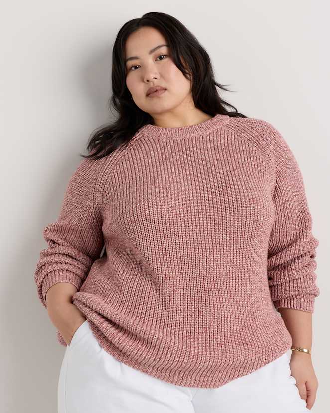 Marled Rose Pink 100% Organic Cotton Fisherman Crew Sweater
