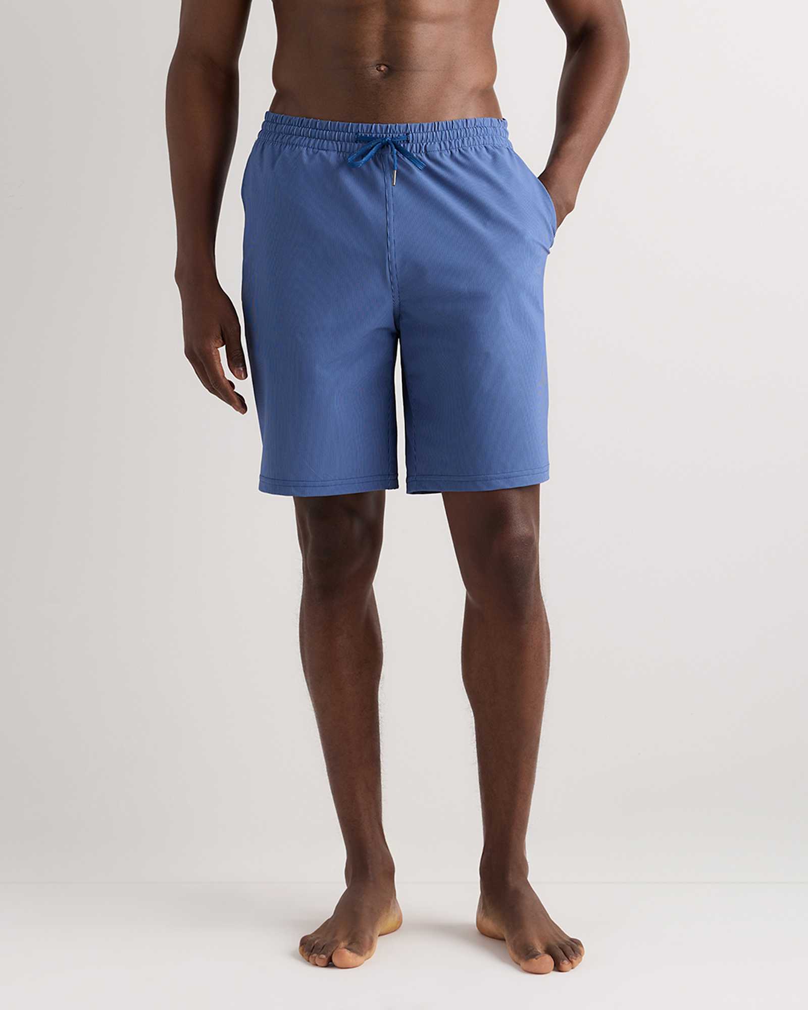 Navy Tonal Stripe Italian Swim Trunks - 9"