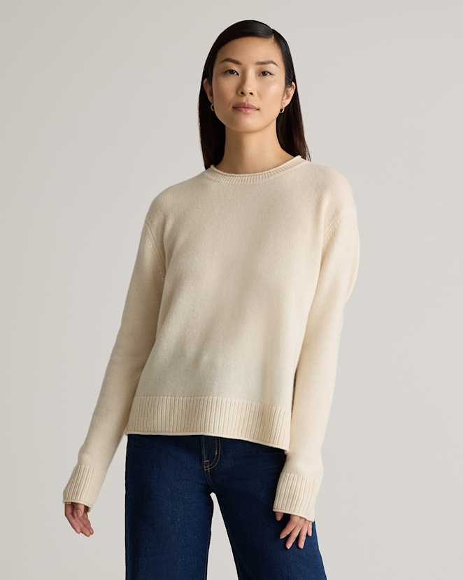 Ivory Mongolian Cashmere Boxy Crewneck Sweater