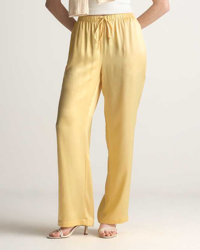 Butter Yellow Pantalon large à cordon de serrage en 100 % soie lavable
