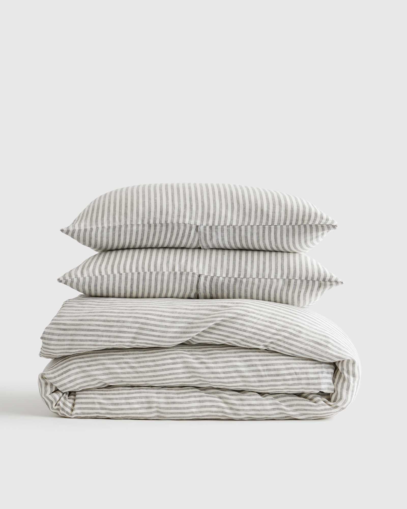 grey/white-stripe European Linen Duvet Cover Set