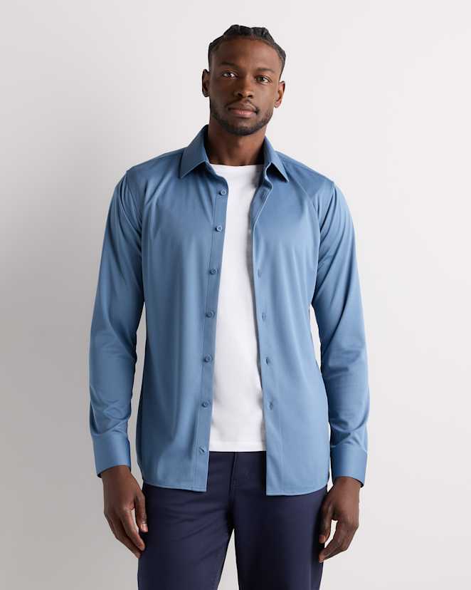 Aegean Blue Commuter Stretch Pique Long Sleeve Button Down