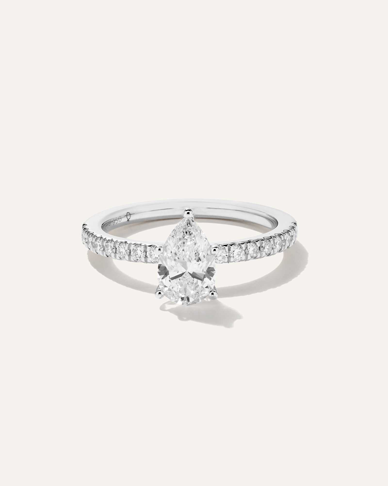 Platinum Lab Grown Diamond Pear Petite Pave Engagement Ring - 1ct