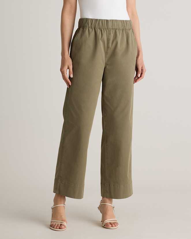 Olive Organic Stretch Cotton Wide Leg Chino Pants