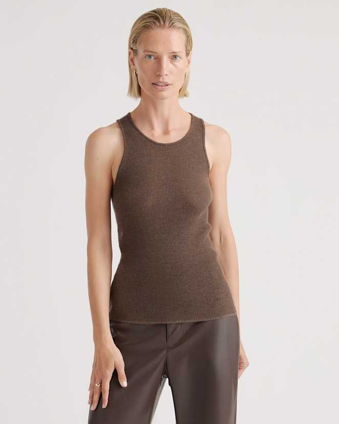 Brown Featherweight Cashmere Ribbed Tank