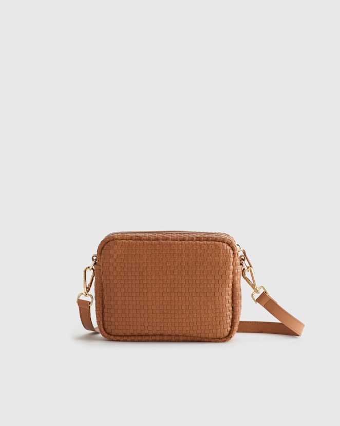 Cognac Italian Leather Handwoven Crossbody