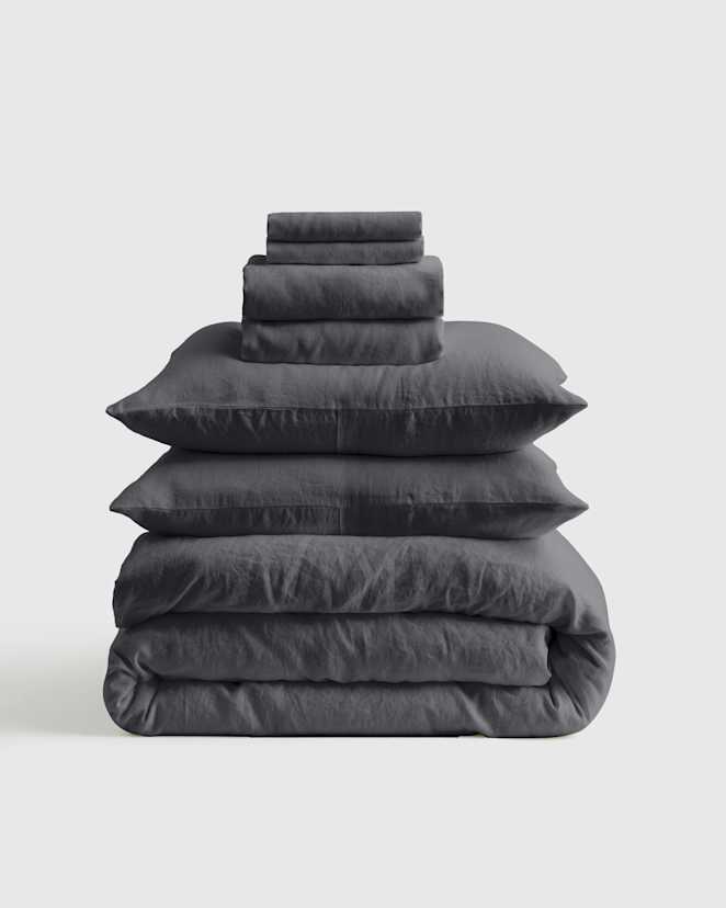 Charcoal European Linen Deluxe Bedding Bundle
