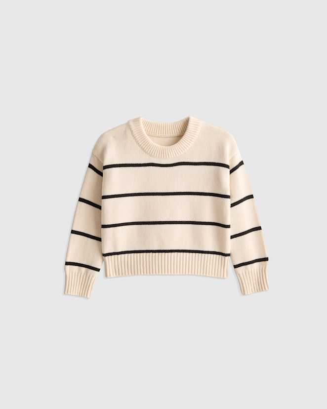 White/Black Stripe 100% Organic Cotton Crewneck Sweater