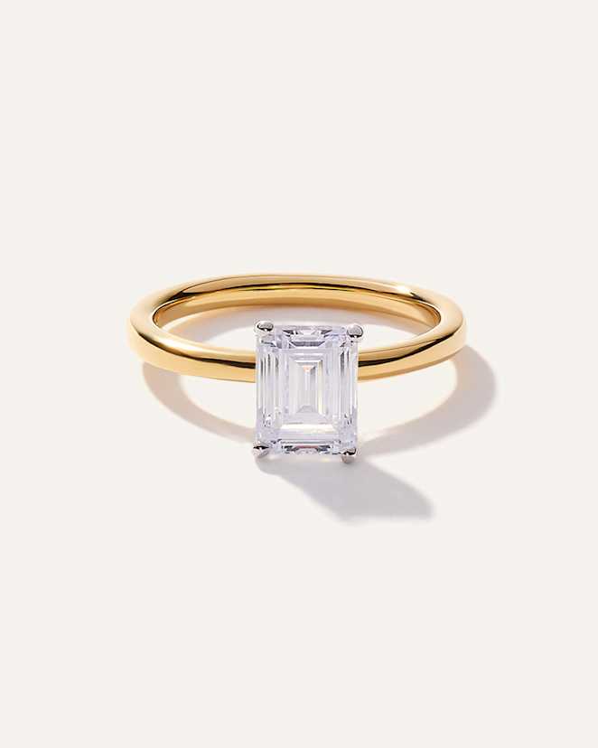 Yellow Gold Lab Grown Diamond Emerald Comfort Fit Engagement Ring - 1.50ct