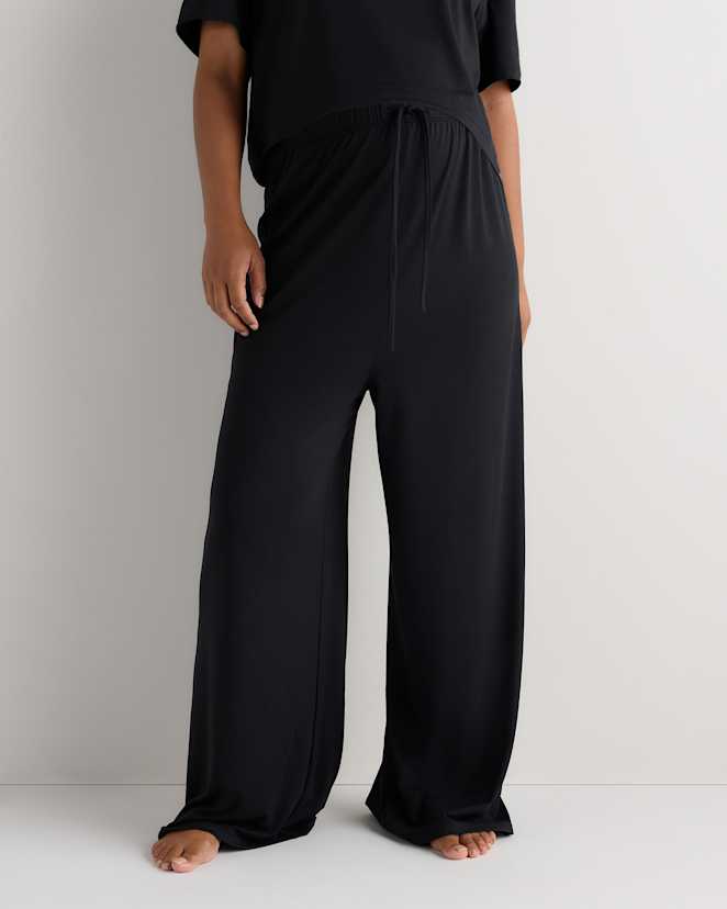 Bold Black Smooth Stretch Maternity Wide Leg Lounge Pant
