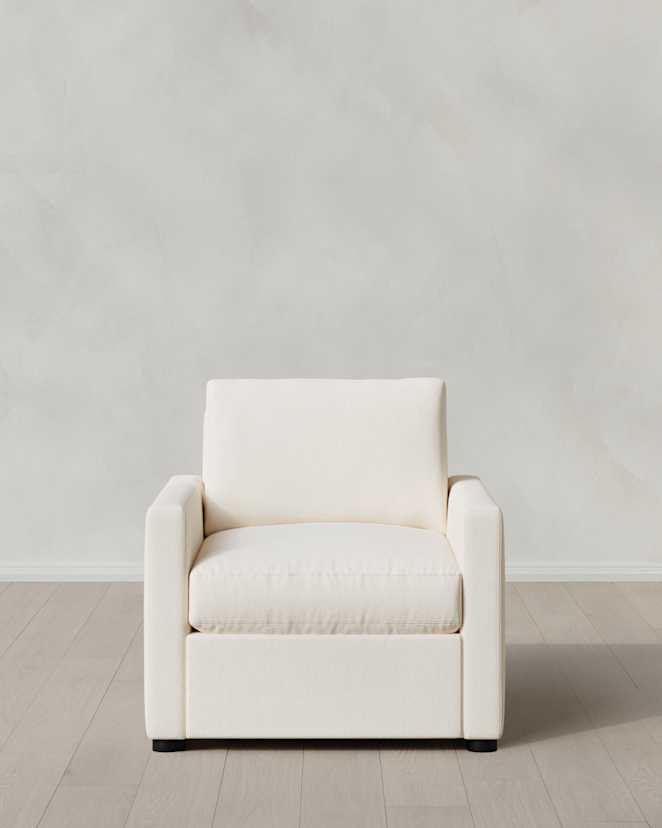 Marshmallow Brennan Accent Chair in Performance Chenille Linen Blend