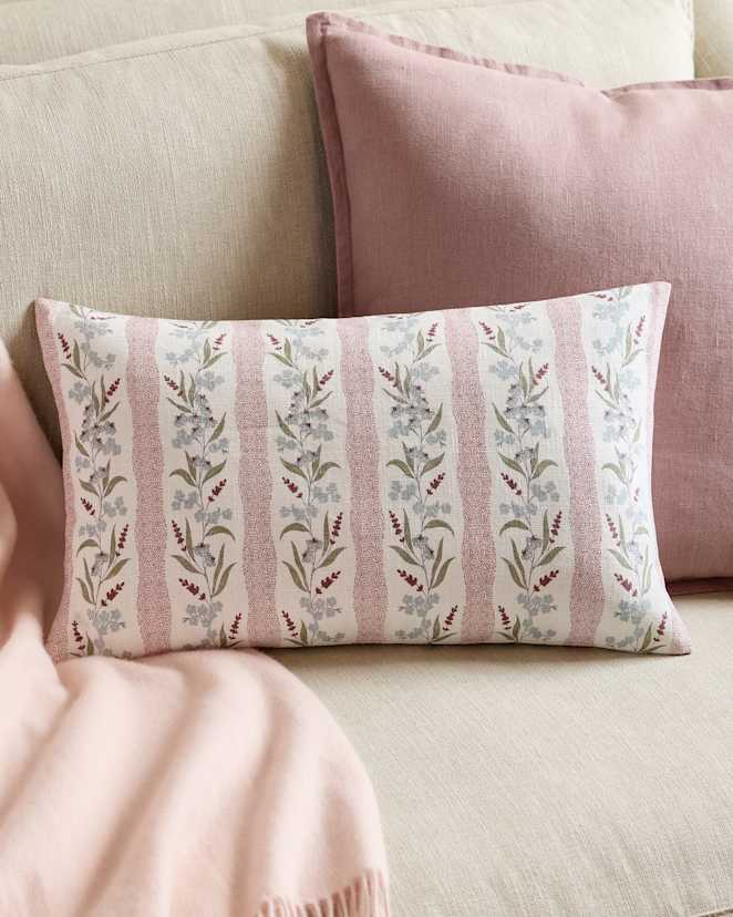 Red Stripe Wildflower Cotton Pillow Cover