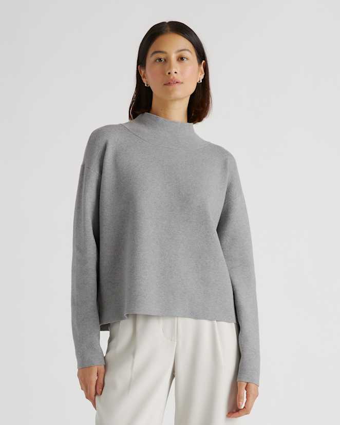 Heather Grey Eco-Knit Milano Stitch Mock Neck Pullover