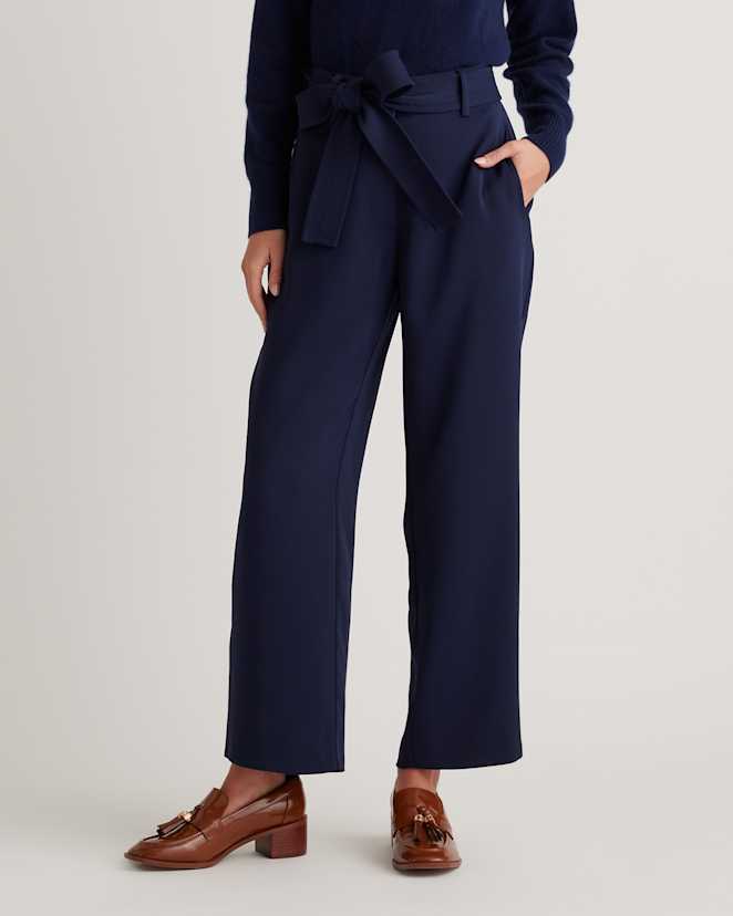 Navy Stretch Crepe Paperbag Pants