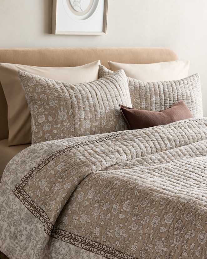 Toffee Organic Cotton Block Print Quilted Sham Set