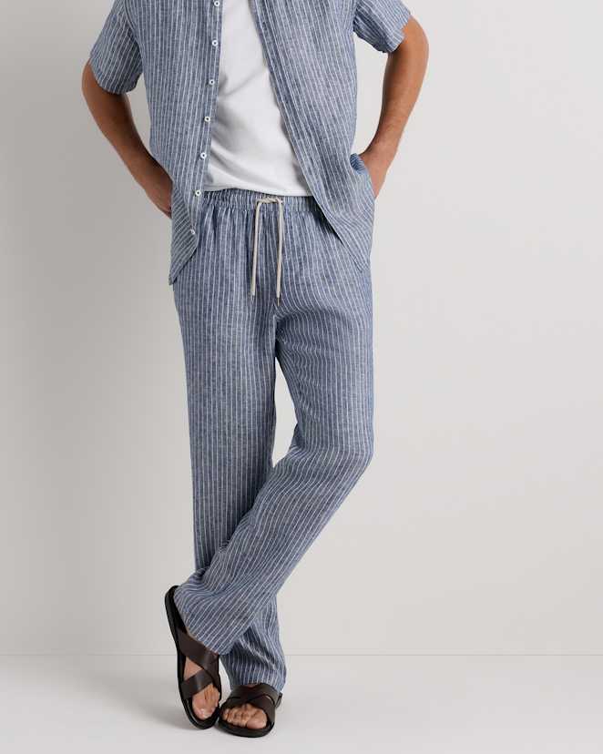 Chambray Stripe 100% European Linen Drawstring Beach Pants